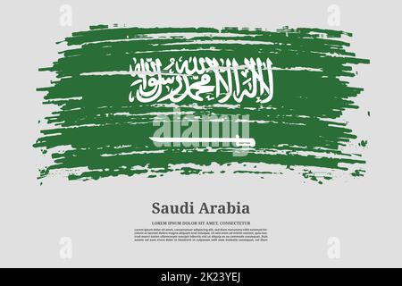 Saudi Arabia flag with brush stroke effect and information text poster, vector background Stock Vector