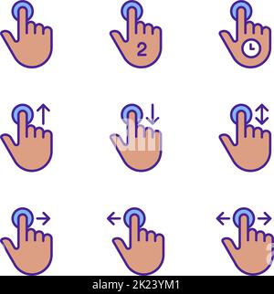 Device touchscreen control pixel perfect RGB color icons set Stock Vector