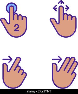 Draw and swipe gestures pixel perfect RGB color icons set Stock Vector