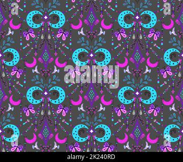 Vector magic celestial seamless pattern with moon, stars and mystic ...