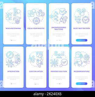 Case study structure and draft blue gradient onboarding mobile app screen set Stock Vector