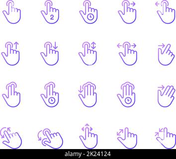 Touch gestures gradient linear vector icons set Stock Vector