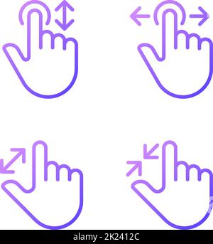 Scrolling and zooming gestures gradient linear vector icons set Stock Vector