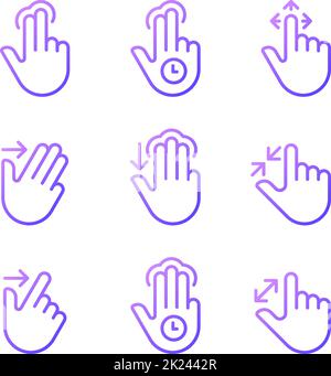 Multitouch gestures gradient linear vector icons set Stock Vector