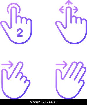 Drag and swipe gestures gradient linear vector icons set Stock Vector