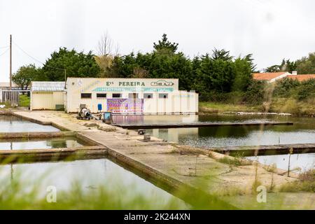 La Barre de Monts, France, September 28, 2020: facade of the company Pereira producer in seller of oysters and mussels in the oyster park of the villa Stock Photo