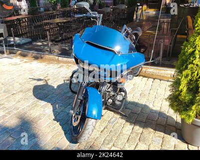 Kiyv, Ukraine - August 30, 2021: View of a Harley Davidson screamin eagle 110 parked in the street in the morning Stock Photo