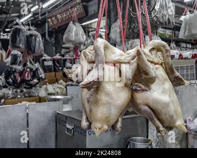 Disgusting unfamiliar Thai food and Chinese cuisine in street food market in China Town Bangkok Thailand. Stock Photo