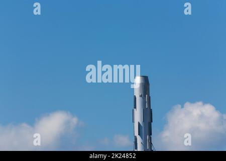Exhaust pipe system against blue sky. Pire is not in function. Stock Photo