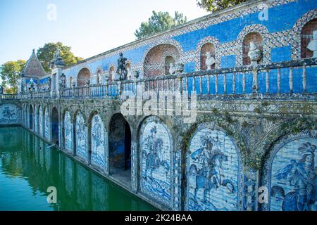 Azulejos at the House and Garden of the Palacio Fronteira in Benfica in the City of Lisbon in Portugal. Portugal, Lisbon, October, 2021 Stock Photo
