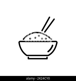 Rice in the bowl outline icon Stock Vector