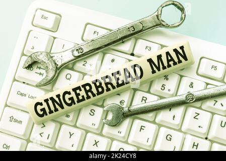 Text sign showing Gingerbread Man, Business approach cookie made of gingerbread usually in the shape of human Abstract Typing New Antivirus Program, T Stock Photo