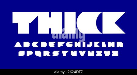 Thick font with sharp edges and zero white space. Ultra bold angular alphabet. Geometric heavy letters for high impact heading and logo. Blocky typogr Stock Photo