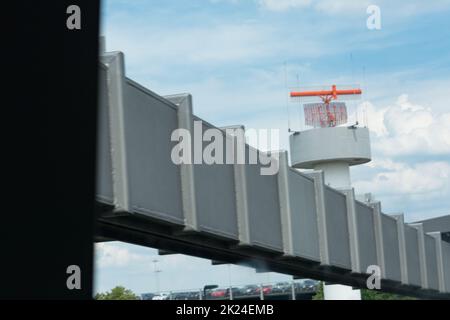 Dusseldorf, Nrw, Germany - June 18, 2019: Sky-Train funicular in airport. Copy space for text. Close-up. Stock Photo