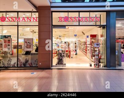 Entrance of a Rossmann Store. The Rossmann GmbH commonly known as Rossmann  Drogeria Parfumeria Cosmetic Shop is the second largest drugstore chain bas  Stock Photo - Alamy