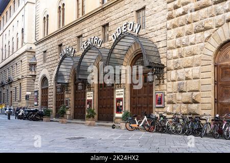 Florence, Italy. January 2022.  external view of the Odeon Cinema and theater in the city center Stock Photo