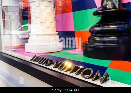 Florence, Italy. January 2022. the view of the windows of the Louis Vuitton brand store in the city center Stock Photo