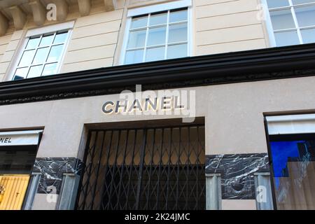 Paris, France - January 01, 2022: Chanel shop in place Vendome. Place Vendome is renowned for its fashionable and luxury shops and hotels such as the Stock Photo