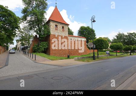Olkusz, Poland - June 9, 2021: Tower and a fragment of city walls from the 14th century near Krakow Stock Photo