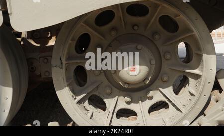 Image of a Merkava Tank track assembly and carrier roller. Stock Photo