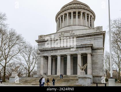 General Grant National Memorial at Riverside Park, Harlem, New York City with people in the forefront during winter day with overcast, horizontal Stock Photo
