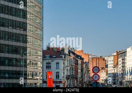 BRUSSELS, BELGIUM - AUGUST 21, 2013: Modern architecture, buildings in European Quarter of Brussels, Belgium Stock Photo