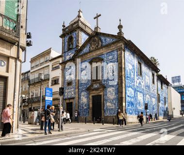Porto, Portugal. March 2022.  Exterior view of the Chapel of Souls in the city center Stock Photo