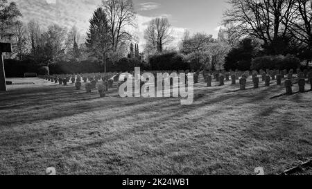 German military cemetery in Belgium. World War I military cemetery. Photo in black and white Stock Photo
