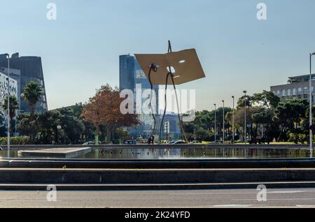 BARCELONA, SPAIN - DECEMBER 8, 2013: View of the sculpture David and Goliath (in Catalan: David i Goliat), made by Antoni Llena in the context of the Stock Photo