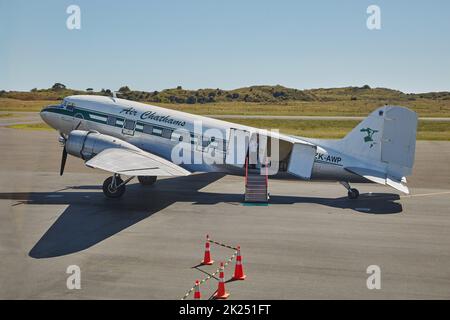 WHAKATANE, NEW ZEALAND - MARCH 6, 2016: Air Chathams DC-3 at Whakatane Airport. Introduced in 1936 the Douglas DC-3 has been an important model of avi Stock Photo