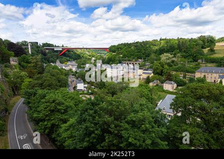 Luxembourg city, May 2022.  Panoramic view of the lower town Stock Photo