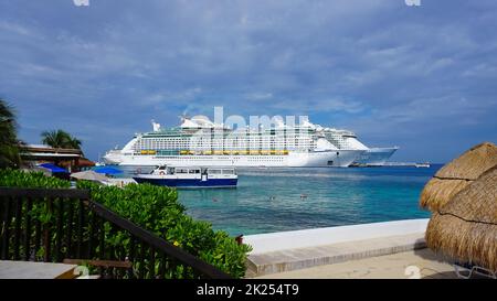 Cozumel, Mexico - May 04, 2022: Port in Puerta Maya - coastline with blue caribbean water at Cozumel at Mexico Stock Photo