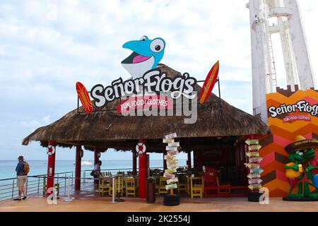 Cozumel, Mexico - May 04, 2022: The cafe at Cozumel port during one of the Western Caribbean cruises at Cozumel, Mexico Stock Photo