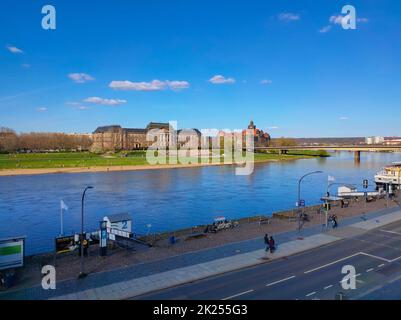 Dresden, Germany - April 18, 2022: Embankment of the Elbe Stock Photo