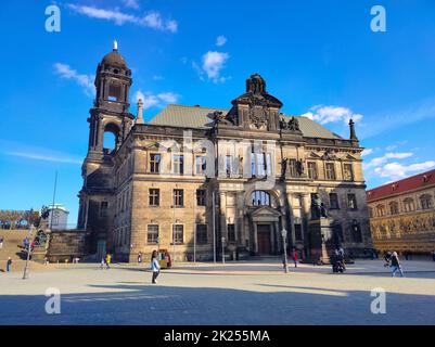 Dresden, Germany - April 18, 2022: the higher regional court on the castle square Stock Photo
