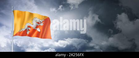 Bhutan flag on a cloudy sky, three dimensional render Stock Photo