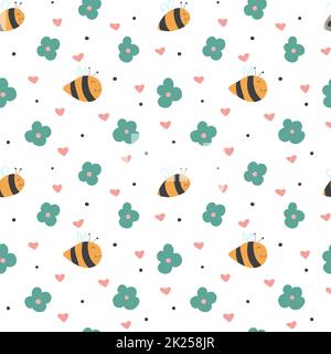 Cute cartoon bees seamless pattern Stock Vector