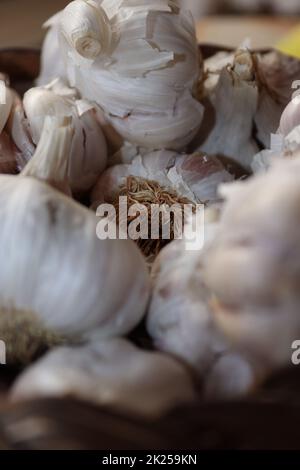 A closer look at some garlic cloves Stock Photo