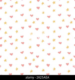 Tiny yellow and pink hearts seamless pattern. Stock Vector