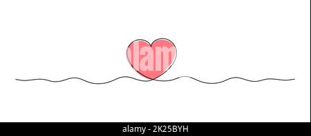 single line drawing of red heart isolated on white background, love and romance symbol line art vector illustration Stock Vector