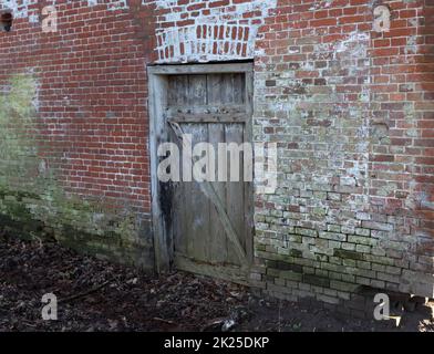 Detail of an old weathered wall with door Stock Photo