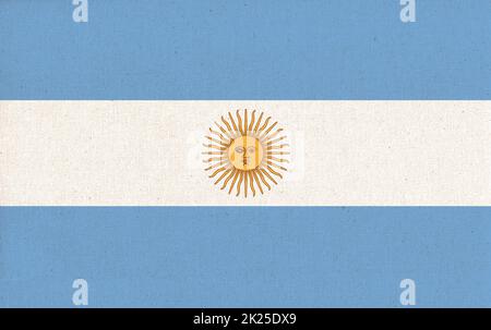 Argentina national flag on fabric background. Argentina flag 3D illustration Stock Photo