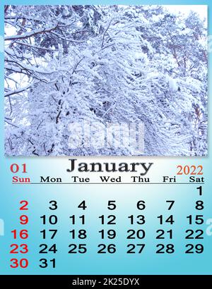 January 2022 Calendar for organizer to plan and reminder on nature background Stock Photo