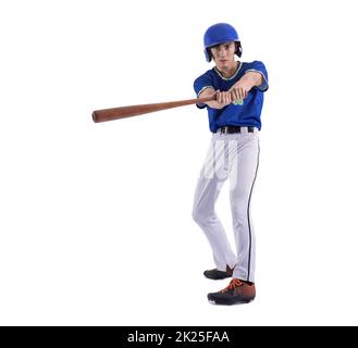 Baseball player in action and isolated on white Stock Photo