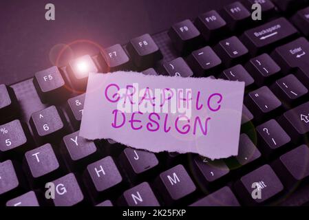 Sign displaying Graphic Design. Conceptual photo art or skill of combining text and pictures in advertisements Abstract Typing Product Documentations, Creating Brand New Book Stock Photo