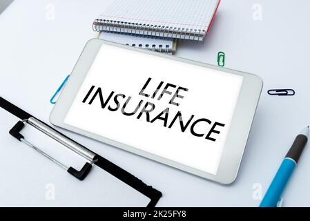 Conceptual display Life Insurance. Internet Concept Payment of death benefit or injury Burial or medical claim Smartphone With Voice And Video Calls Device For Long Range Connections Stock Photo