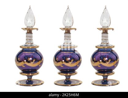 Three Antique Perume Bottles on White Background Stock Photo