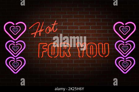 Hot for you Vintage Neon Sign, Photo Composite Stock Photo