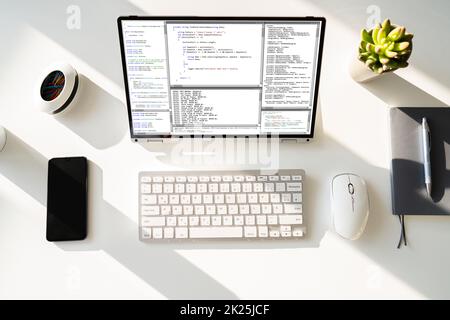 Web Development Coding On Laptop Stock Photo