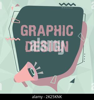 Writing displaying text Graphic Design. Business approach art or skill of combining text and pictures in advertisements Megaphone Drawing Making New Announcement To Chat Cloud. Stock Photo